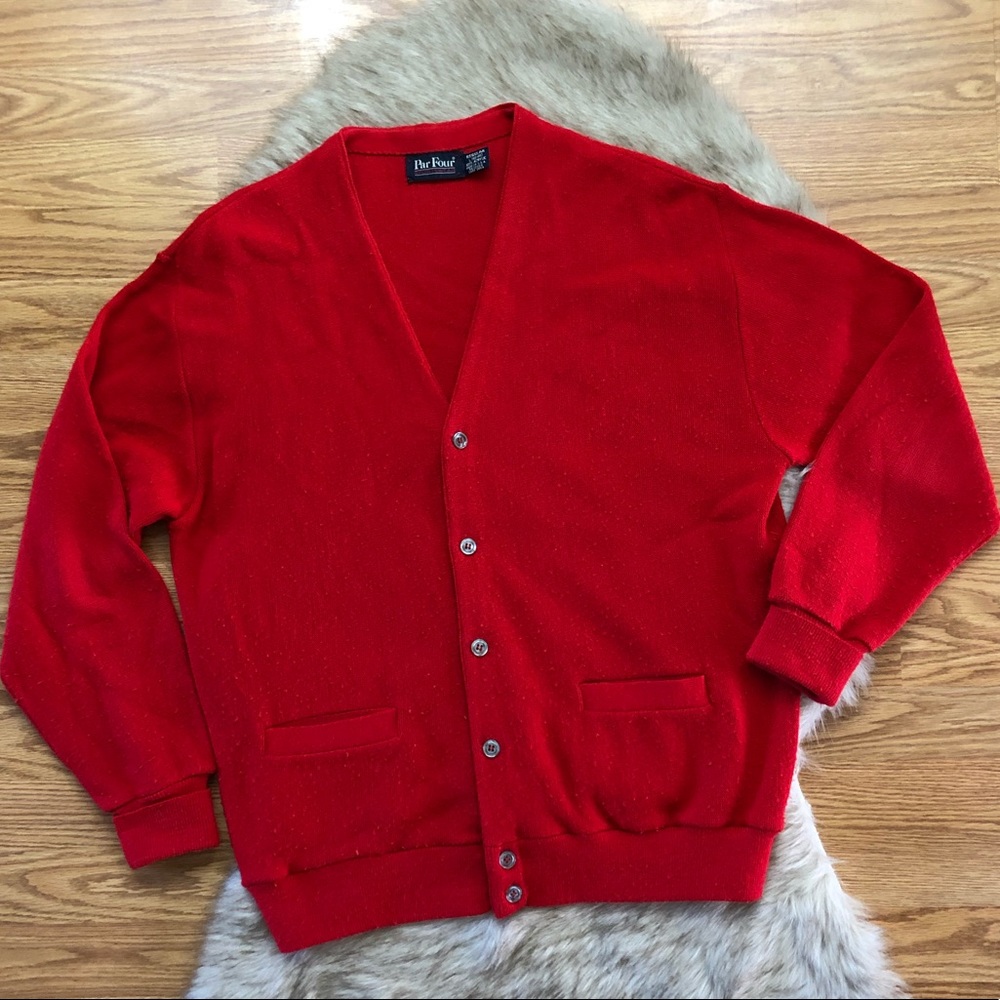 Vintage Par Four Red Cardigan Size Large